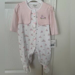 Little Me Pink and White Bunny Footie with hat NWT